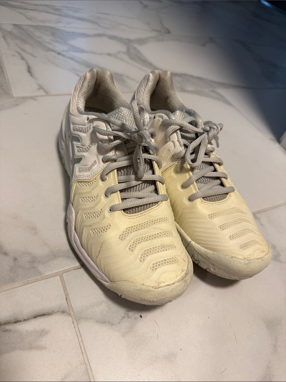 Asics Women's Pale Yellow and Light Gray Athletic Sneakers